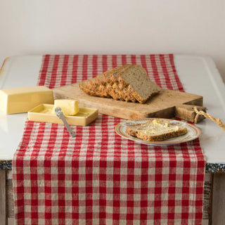 Gingham Check Linen Table Runner